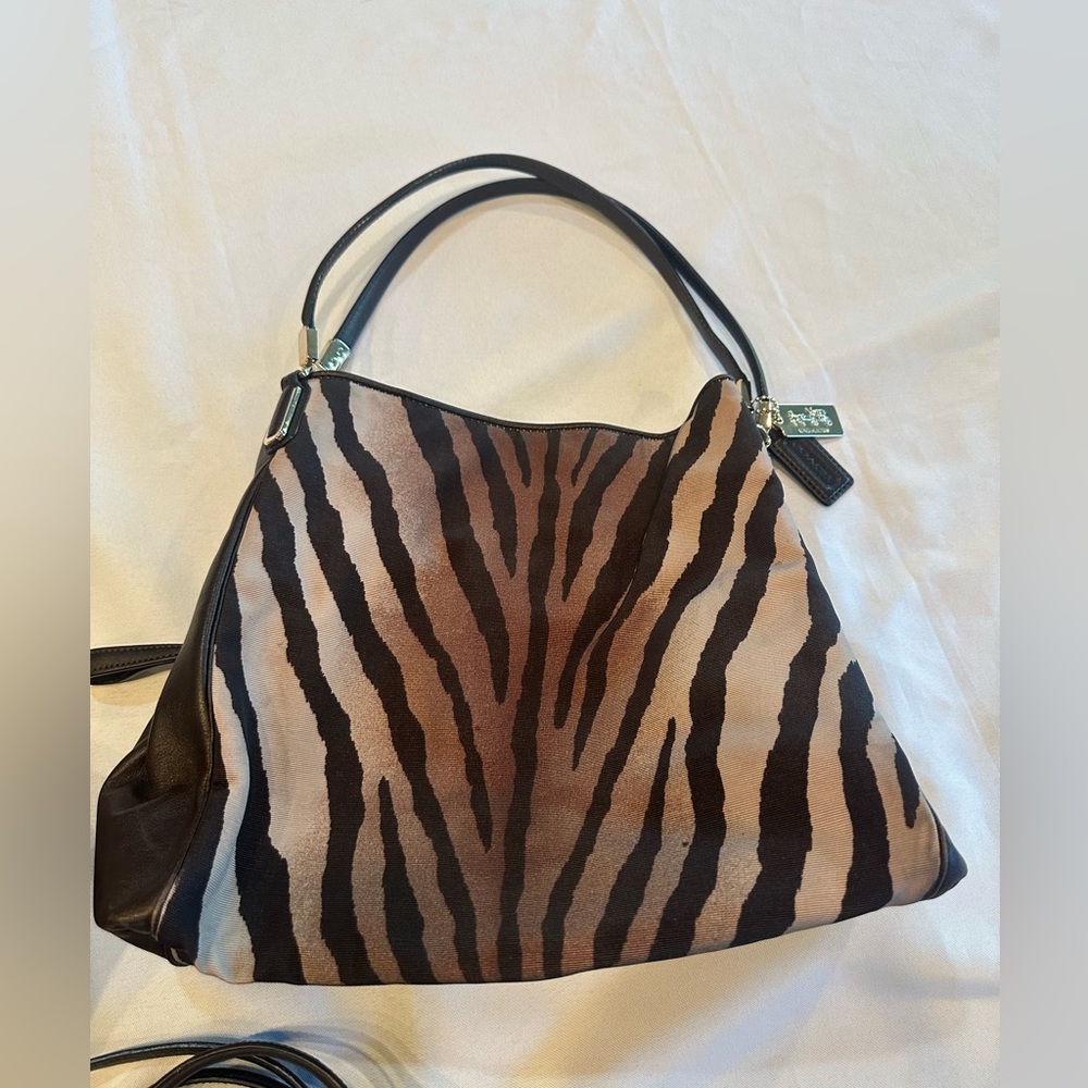 Coach Zebra-Print Brown and Tan Shoulder Bag - Picture 2 of 12